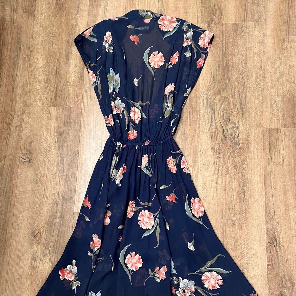 Reformation Navy Floral Midi Dress with Pink & Green Blooms - Picture 9 of 12